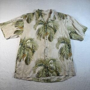 Tommy Bahama Shirt Mens Large Green Palm Silk Hawaiian Short Sleeve Button Up